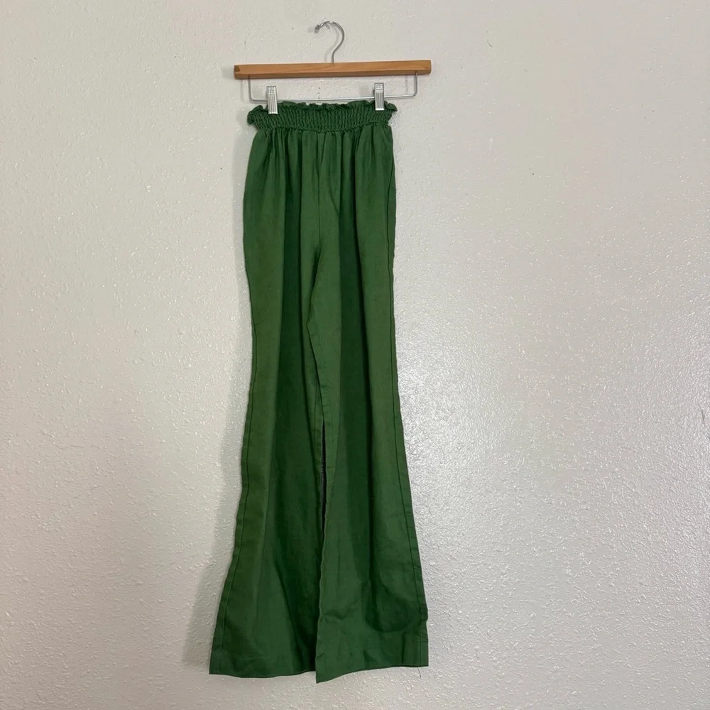 Reformation Vera Linen Green Pants